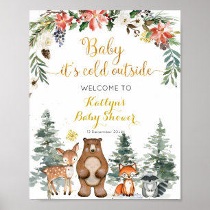 Winter Woodland Forest Baby shower Welkomstteken Poster