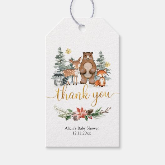 Winter Woodland Forest Favor Gift Label Cadeaulabel (Voorkant)