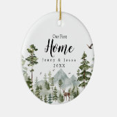 Winter Woodland Forest Ons Eerste Huis Keramisch Ornament (Rechts)