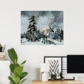 Winter Woodland Forest Stade Deer Night Sky Poster (Bureau à domicile)