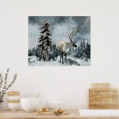Winter Woodland Forest Stade Deer Night Sky Poster (Cuisine)