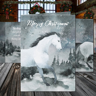 Winter Woodland Forest White Horse Merry kerst Feestdagen Kaart