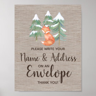 Winter Woodland Fox Adres Envelope Sign Poster