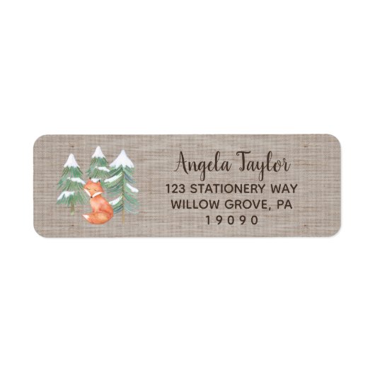 Winter Woodland Fox Baby shower Label (Voorkant)