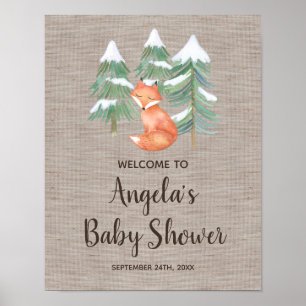 Winter Woodland Fox Baby shower Welkom Poster