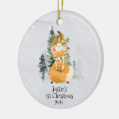 Winter Woodland Fox Mama Baby 1e Kerstmis Keramisch Ornament (Links)