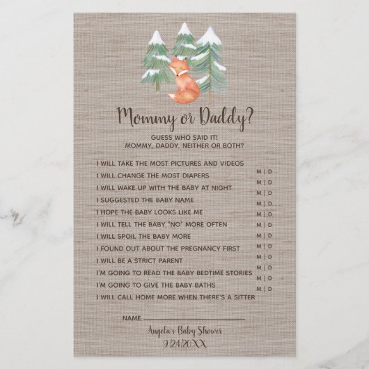 Winter Woodland Fox mammie of Dad Game Flyer (Voorkant)