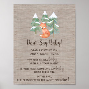Winter Woodland Fox zeggen geen Baby Sign Poster
