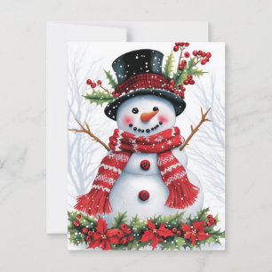 Winter Woodland Friends feestelijke sneeuwman Briefkaart