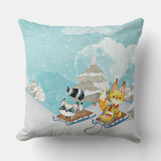 Winter Woodland Friends - Fox Hedég Illustratie Kussen (Voorkant)