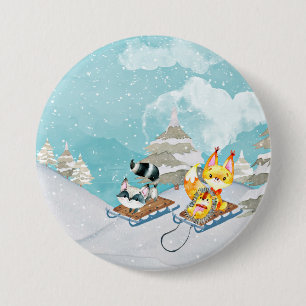 Winter Woodland Friends - Fox Hedég Illustratie Ronde Button 7,6 Cm