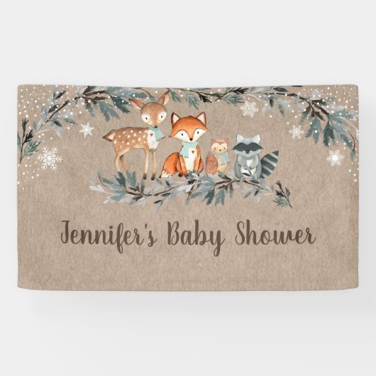 Winter Woodland Greenery Rustic Baby shower Spandoek (Horizontaal)