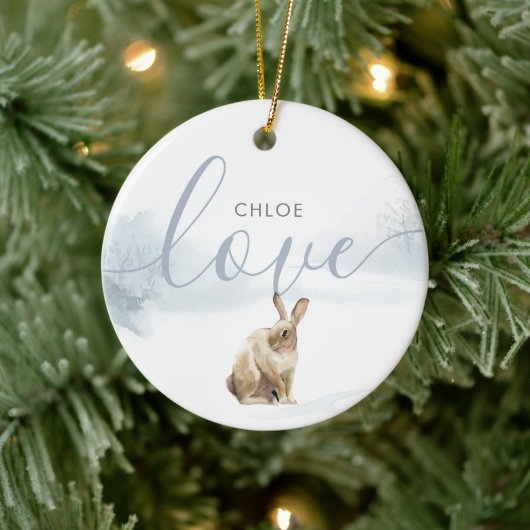 Winter Woodland Hare Love Script Keramisch Ornament (Boom)