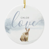 Winter Woodland Hare Love Script Keramisch Ornament (Voorkant)