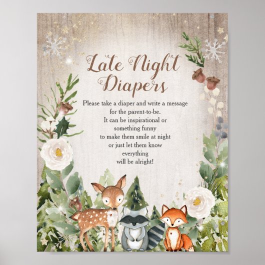 Winter Woodland late night diapers game poster (Devant)