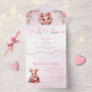 Winter Woodland Meisje Baby shower All In One Uitnodiging