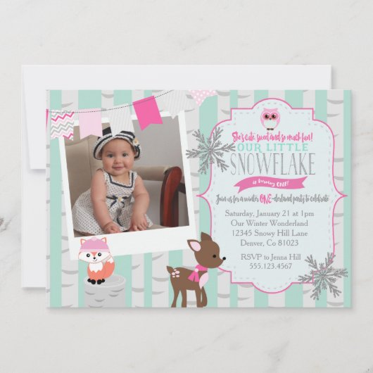 Winter Woodland Onderland Invitation d'anniversair (Devant)