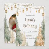 Winter Woodland Photo Birthday Invitation – Pastel (Devant / Derrière)