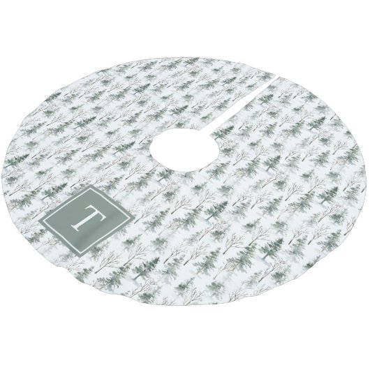 Winter Woodland Pine Tree Pattern Monogram Kerstboom Rok (Gekanteld)