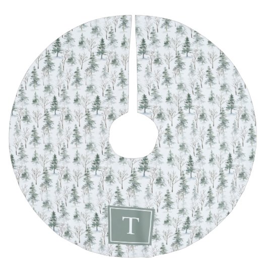 Winter Woodland Pine Tree Pattern Monogram Kerstboom Rok (Voorkant)
