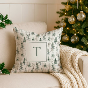 Winter Woodland Pine Tree Pattern Monogram Kussen