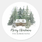Winter Woodland Rustic Kerstmis Cabin Ronde Sticker (Voorkant)