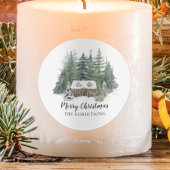 Winter Woodland Rustic Kerstmis Cabin Ronde Sticker