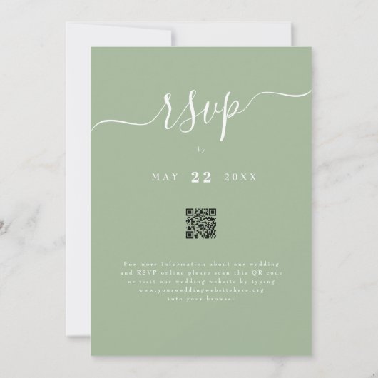 Winter Woodland Sage Green Wedding QR Code Kaart (Achterkant)
