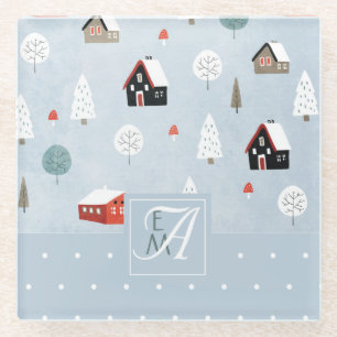 Winter Woodland Scandinavian Monogrammed Decor Glazen Onderzetter