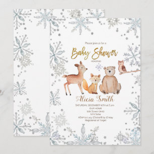 Winter Woodland Silver Baby shower Invitation Kaart