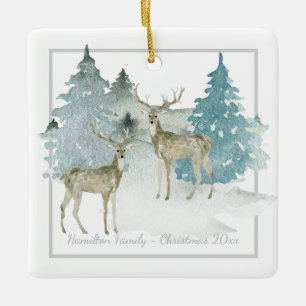 Winter Woodland Stag Deer Persoonlijke Kerstmis Keramisch Ornament