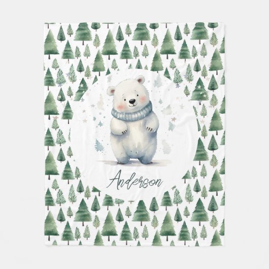 Winter Woodland Teddy Bear Naam Fleece Deken (Voorkant)