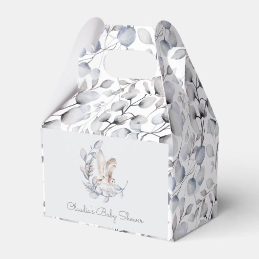 Winter Woodland Uil Modern Script Baby shower Bedankdoosjes (Achterkant)