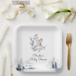 Winter Woodland Uil Modern Script Baby shower Papieren Bordje