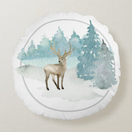 Winter Woodland Waterverf Kerstherten Rond Kussen