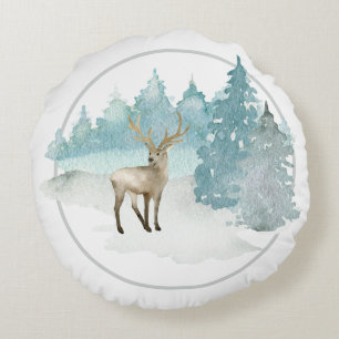 Winter Woodland Waterverf Kerstherten Rond Kussen