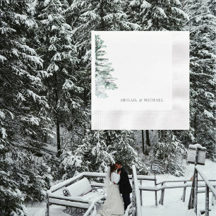 Winter Woodland Wedding gepersonaliseerde cocktail Servet