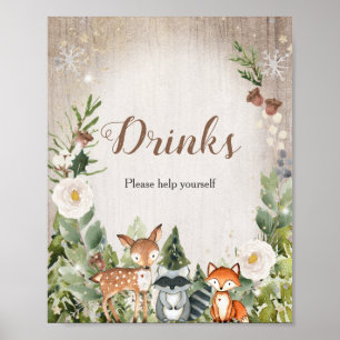 Winter Woodland White Floral: Een Drink tekenen Poster