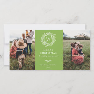 Winter Wreater Monogram Holiday 2 Fotokaart Groen Feestdagenkaart