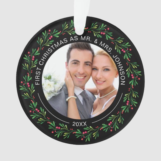 Winter Wreath First Kerstmis als Mr en Mrs. Ornament (voorkant)