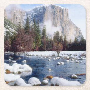 Winter Yosemite National Park Vierkante Kartonnen Onderzetter