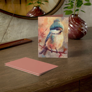 Winter Zangvogel in Brei Hoed   Asgrijs Kaart