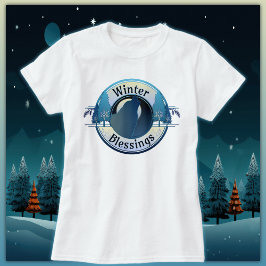 Winter Zegeningen Wolf en Moon Badge T-shirt