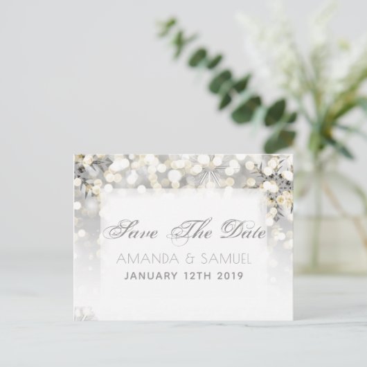 Winter Zilver en Gouden Sparkle Save The Date Aankondigingskaart (Staand voorkant)
