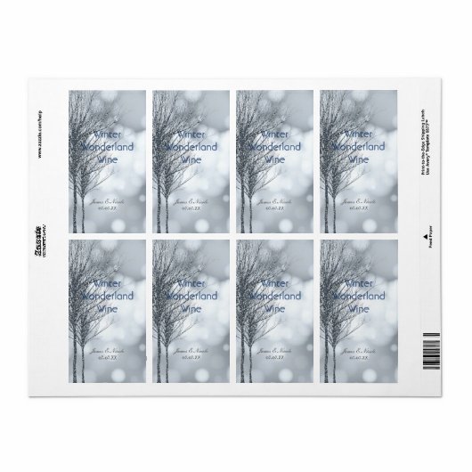 Winter Zilver Glitter Bomen Elegant Wijn Label (Full Sheet)