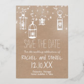 Winter zilveren lantaarns save the date kaart (Voorkant)