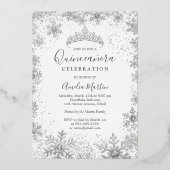 Winter Zilveren Sneeuwvlok Witte Quinceanera Folie Uitnodiging (Achterkant)