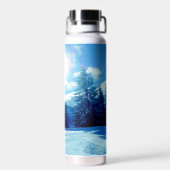 Winter zon besneeuwd alpine landschap waterfles (Achterkant)