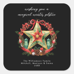 Winter zonnewende krans ster Kerstmis Yule Vierkante Sticker