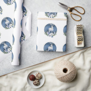 Winter zonnewende Vakantie Herten Blauw Wit Kerstm Cadeaupapier